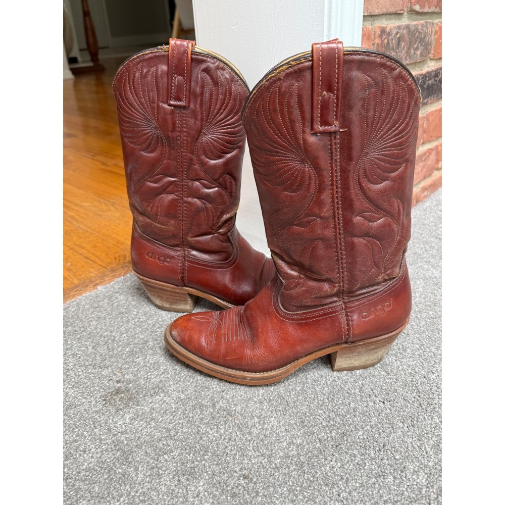Dingo Vintage Western Cowboy Boots Red Brown Leather Mens 8.5 D 5905 Made in USA